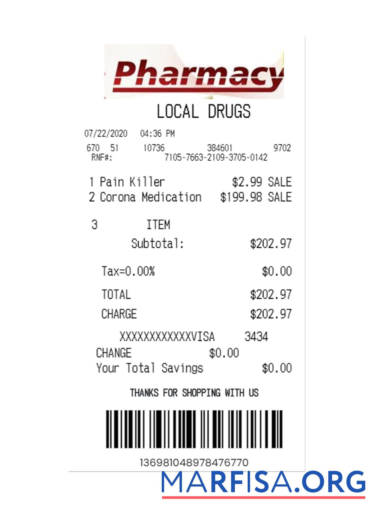 Printable PHARMACY payment receipt template
